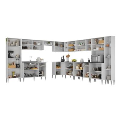 Armário De Cozinha Modulada 12 Pçs Com Balcão De Pia Siena Multimóveis Mp2240 Branco-preto