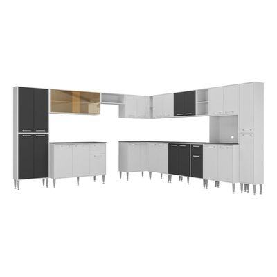 Armário De Cozinha Modulada 12 Pçs Com Balcão De Pia Siena Multimóveis Mp2240 Branco-preto