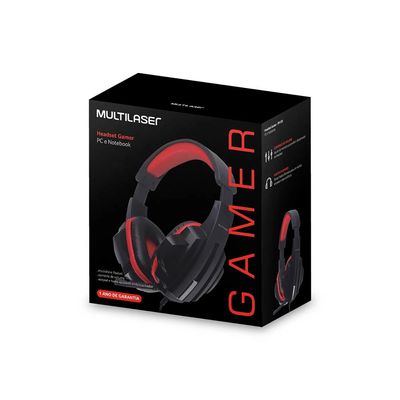 Headset Gamer Multilaser Conexão P2 Cabo de Nylon Preto e Vermelho Color Modelo PH120