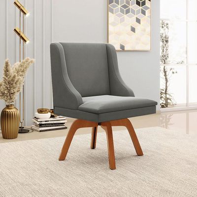 Kit 3 Cadeiras Decorativas Sala de Jantar Base Giratória de Madeira Firenze Suede Grafite/Natural G19 - Gran Belo