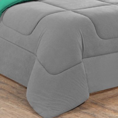 Kit Edredom Malha 100% Algodão Gran Moratta 3 Peças Queen - Cinza/Verde Jade