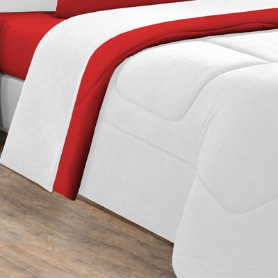 Edredom Malha 100% Algodão Gran Moratta 1 Peça Solteiro - Branco/Vermelho