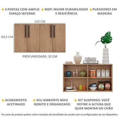 Aparador Buffet 4 Portas Suspenso Viena V3605 Rustic/Preto Rustic/Preto