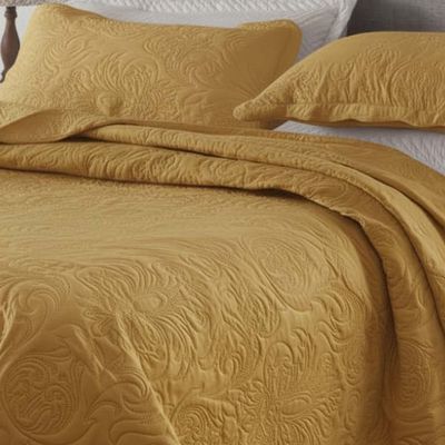 Kit Cobre Leito Colcha Basic King 3 Peças Dupla Face Liso Classic - Açafrão - 100% Poliéster
