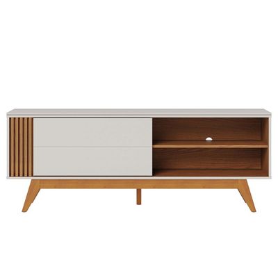 Rack Para Sala de Estar TV 60 Pol Quebec C04 Off White Matte Freijó - Lyam Decor