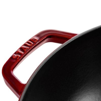 FRIGIDEIRA WOK STAUB REDONDA EM FERRO FUNDIDO VERMELHO COM TAMPA DE VIDRO 30CM 405114660