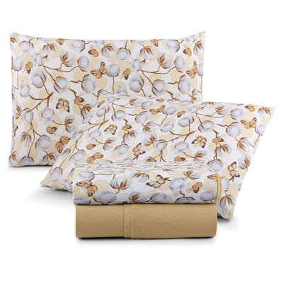 Jogo de Cama Lençol Sonho Bom Queen em Malha 4 Peças - Caqui - 100% Algodão