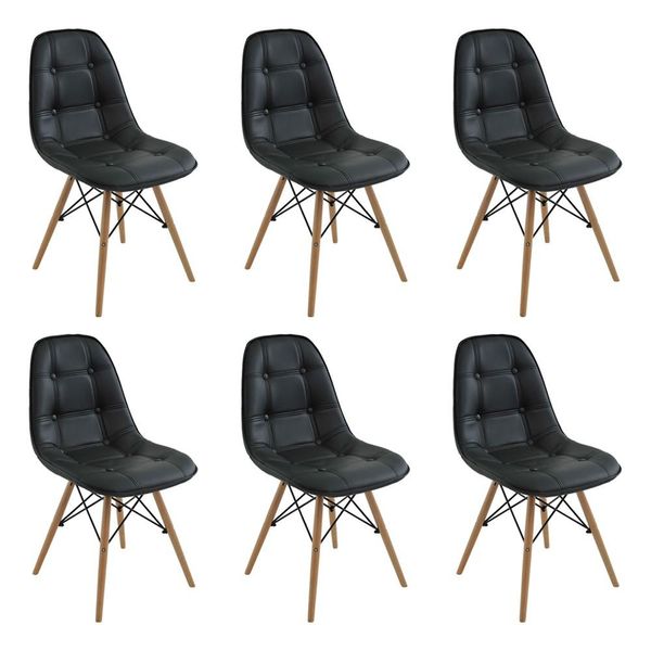 Kit 6 Cadeiras Decorativas Sala e Escritório Cadenna PU Sintético Preta - Gran Belo