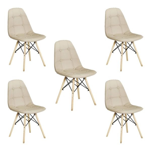 Kit 5 Cadeiras Decorativas Sala e Escritório Cadenna PU Sintético Nude - Gran Belo
