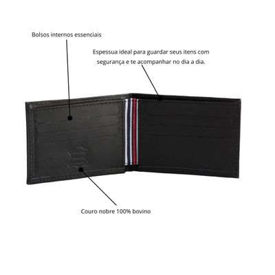 Carteira Masculina Couro Legitimo Slim Pequena Luxo Preta