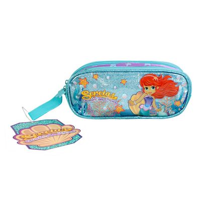 Kit 3 Peças Mochila de Rodinha Lancheira e Estojo Sereia dos Mares Menina