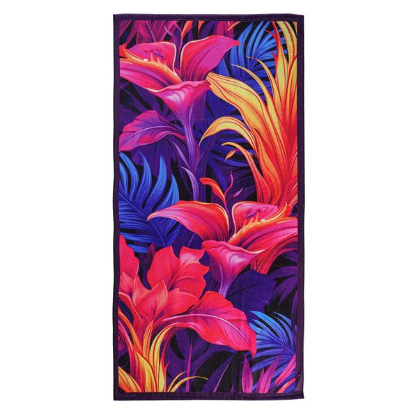 Toalha de Praia KazzaVip Microfibra 100% Poliéster Estampada Anti Areia Floral 70cm x 140m Colorido