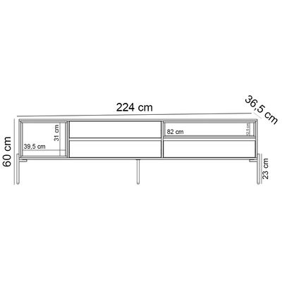 Rack Para Sala de Estar TV 60 Pol 224cm Industrial Sorah D03 Freijó Off White - Lyam Decor