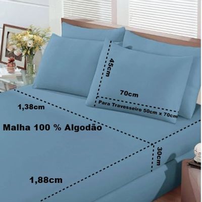 Jogo de Cama Buettner Casal Malha Basic Liso 3 Peças Jeans