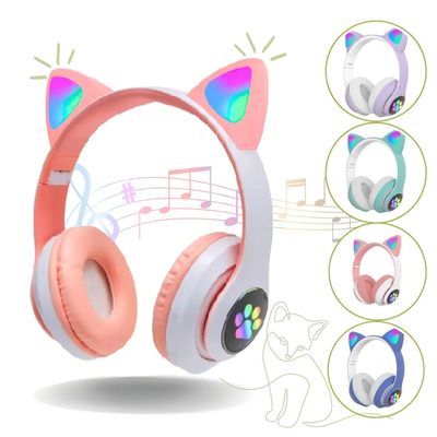 Fone Ouvido Gatinho LED Sem Fio Headset Gamer Conforto