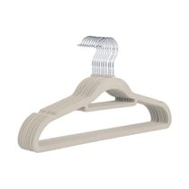 Kit com 60 Cabides Slim Veludo Flocado Bege Gancho de Metal