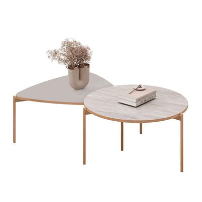 Conjunto Mesas de Centro Decorativas Oak e Dutton Pés Metálicos Dourados Fendi/Quartzo G18 - Gran Belo