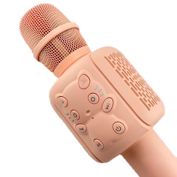 Microfone Bluetooth Karaokê Infantil Brincadeira Sem Fio - Diversão e Criatividade para Crianças | Cor:Rosé