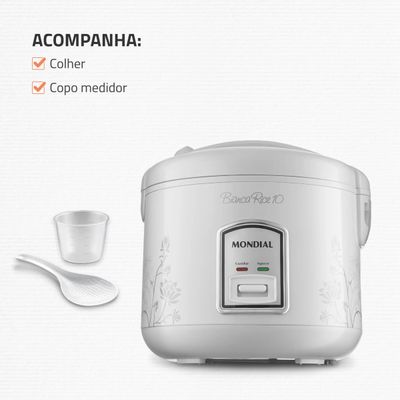 Panela Eletrica De Arroz A Vapor Mondial 10X Fução Aquecedor 127v Branca PE10