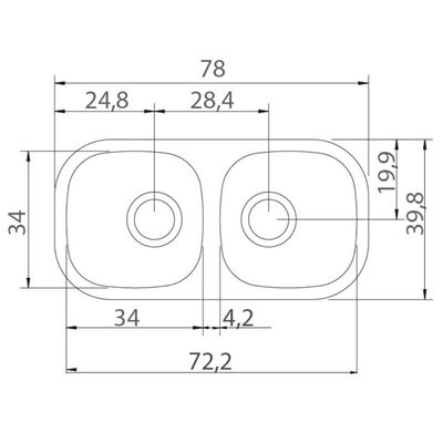 Cuba Dupla 26L de Embutir Tramontina Isis 78x39,8cm Aço Inox Polido Cozinha Bancada Pia