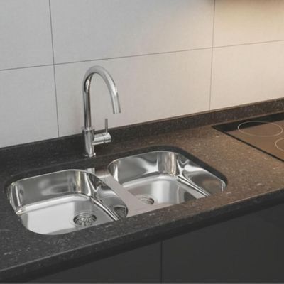 Cuba Dupla 26L de Embutir Tramontina Isis 78x39,8cm Aço Inox Polido Cozinha Bancada Pia