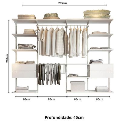 Closet Aberto Modular para Casal 265cm Eternity 37 Branco