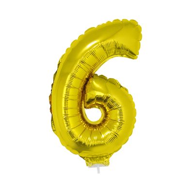Balão Metalizado 16" Funny Número 6 Dourado com Suporte