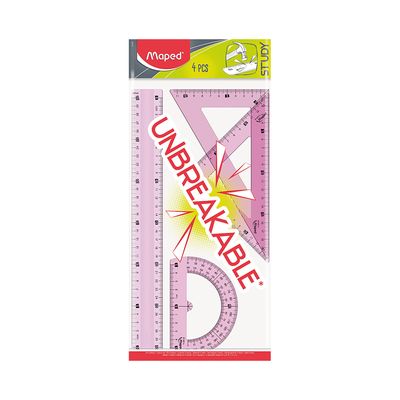 Kit Escolar Geométrico Maped com 1 Régua 30cm, 2 Esquadros e 1 Transferidor 180°