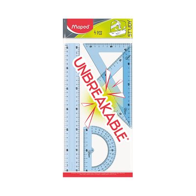 Kit Escolar Geométrico Maped com 1 Régua 30cm, 2 Esquadros e 1 Transferidor 180°