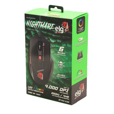 Mouse Gamer Elg Night Mare 4800DPI Preto