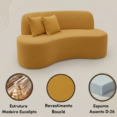 Sofá Minimalista Orgânico 2 Lugares Sala Bouclé Mostarda