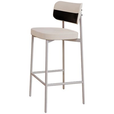 Banqueta Alta Bar Cozinha Sala De Jantar Aço Branco Kaira C01 Linho Palha Courino Preto - Lyam Decor