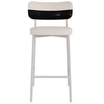 Banqueta Alta Bar Cozinha Sala De Jantar Aço Branco Kaira C01 Linho Palha Courino Preto - Lyam Decor
