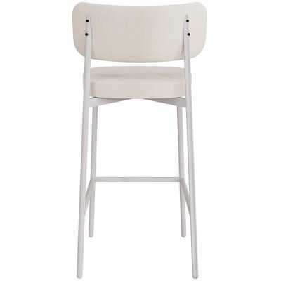 Banqueta Alta Bar Cozinha Sala De Jantar Aço Branco Kaira C01 Linho Palha Courino Preto - Lyam Decor