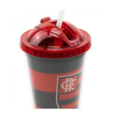 Copo Flamengo de Plástico Com Canudo 450ml Oficial