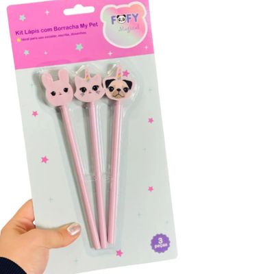 Kit 3 Lápis com Borrachas My Pet - Fofy FF5516