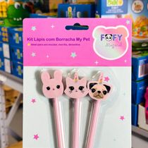 Kit 3 Lápis com Borrachas My Pet - Fofy FF5516