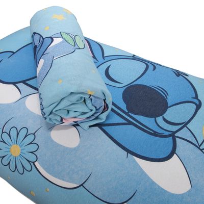 Jogo de Lençol KazzaVip Solteiro Malha Mista 70% Algodão e 30% Poliéster Joy Disney Stitch Dream 02 Peças Azul