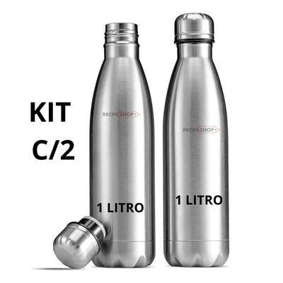 Kit 2 Garrafas de Inox 1L  Para Academia, Esportes e Uso Profissional