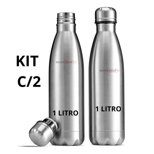 Kit 2 Garrafas de Inox 1L Para Academia, Esportes e Uso Profissional