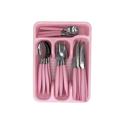 Jogo de Talheres Rosa Faqueiro Aço Inox com Porta Talher