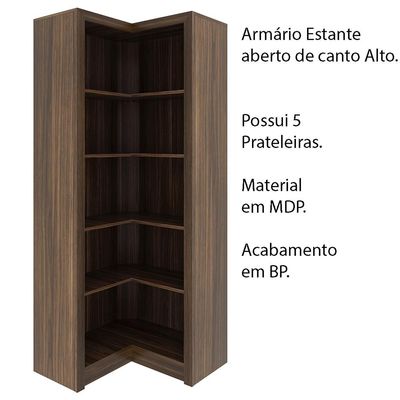 Armário Estante de Canto Alto para Escritório Home Office ME4132 MDP Nogal G69 - Gran Belo