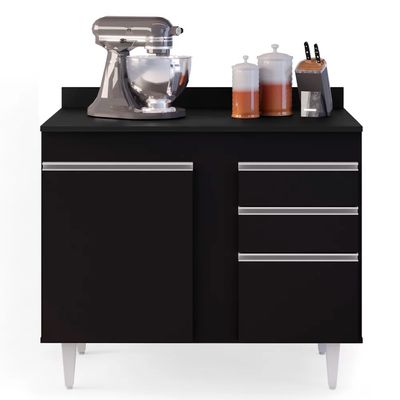 Balcão de Cozinha Lavanderia com Tampo 02 Gavetas Bia Preto 100 cm L06 - D'Rossi