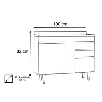 Balcão de Cozinha Lavanderia com Tampo 02 Gavetas Bia Preto 100 cm L06 - D'Rossi