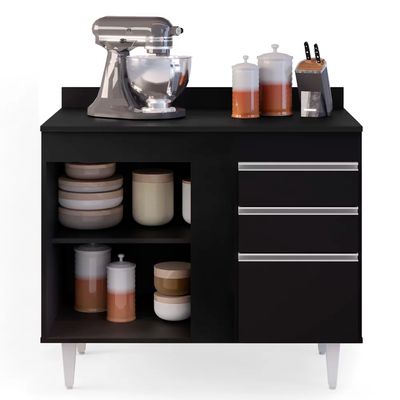 Balcão de Cozinha Lavanderia com Tampo 02 Gavetas Bia Preto 100 cm L06 - D'Rossi