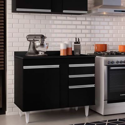 Balcão de Cozinha Lavanderia com Tampo 02 Gavetas Bia Preto 100 cm L06 - D'Rossi