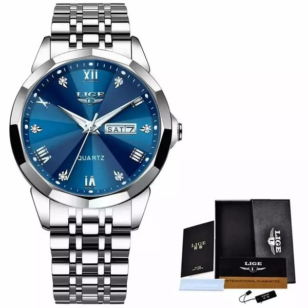 Relógio Feminino LIGE 89109 Aço inoxidável À Prova D'Água Azul Prata