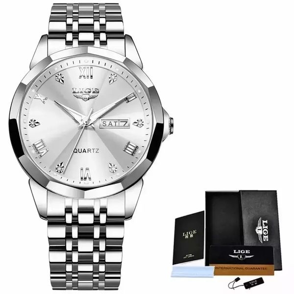 Relógio Feminino LIGE 89109 Aço inoxidável À Prova D'Água Prata Branco