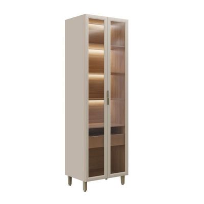 Cristaleira Com Led 2 Portas Allure Linea Brasil 70cm Mdf Jequitiba/gris Fosco