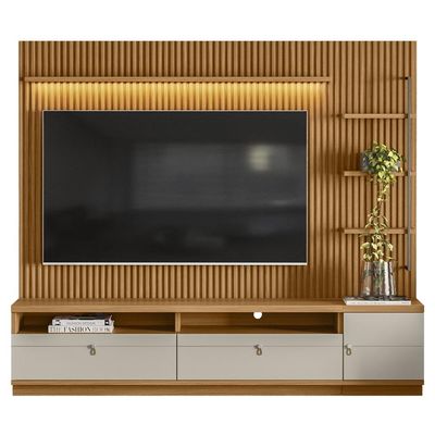 Estante Home Ripada 224cm Aloha para TV até 75 Nature/Off White G77 - Gran Belo